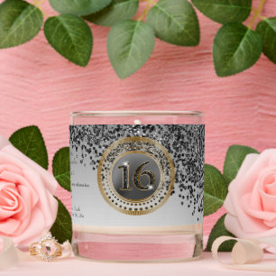 Beautiful Black & Gold Glitter 16th Birthday Scented Candle