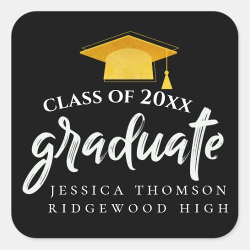 Beautiful Black Gold Grad Hat 2024 Graduation Square Sticker