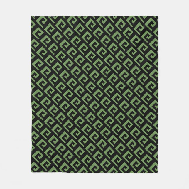 Beautiful Black & Green Geometric Pattern Fleece Blanket (Front)