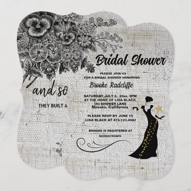 Beautiful Black/Grey Artistic Flowers  Invitation (Front/Back)