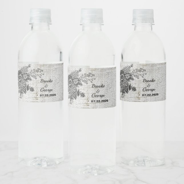 Beautiful Black/Grey Flowers Water Bottle Labels (Bottles)