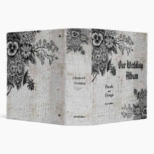 Beautiful Black/Grey Flowers Wedding 3 Ring Binder