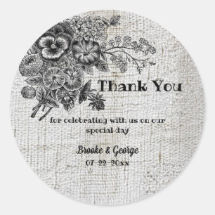 Beautiful Black & Grey Flowers Wedding Classic Round Sticker