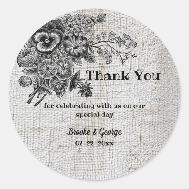 Beautiful Black & Grey Flowers Wedding  Classic Round Sticker (Front)