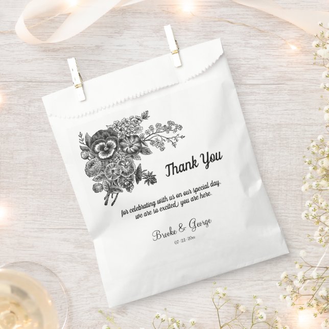Beautiful Black & Grey Flowers Wedding  Favor Bag (Clipped)