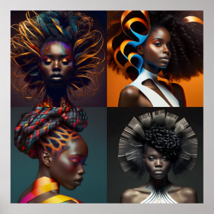 Beautiful Black Hair 4 Panel Poster 40x40