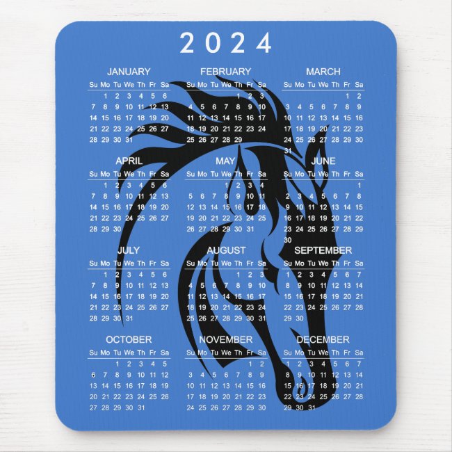 Beautiful Black Horse 2024 Calendar Mousepad