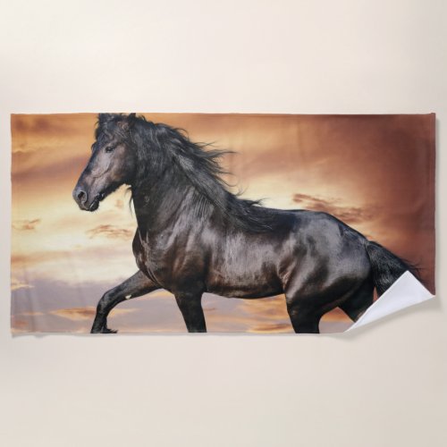 Beautiful Black Horse Beach Towel