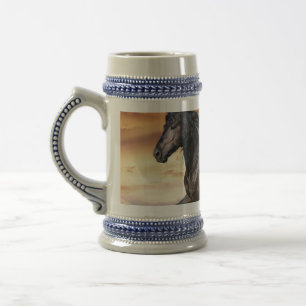 Beautiful Black Horse Beer Stein