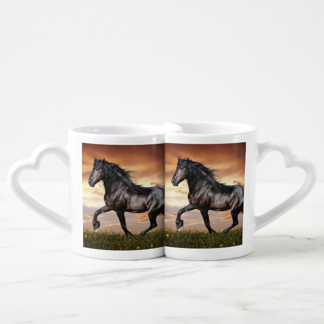 Beautiful Black Horse Coffee Mug Set (Front Nesting)
