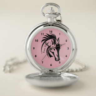 Beautiful Black Horse Design Pocket Watch