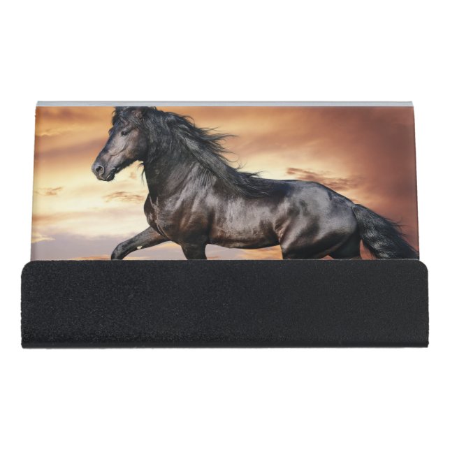 Beautiful Black Horse Desk Business Card Holder (Front)