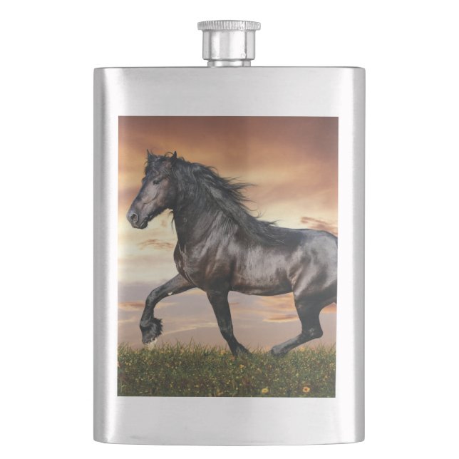 Beautiful Black Horse Flask (Front)