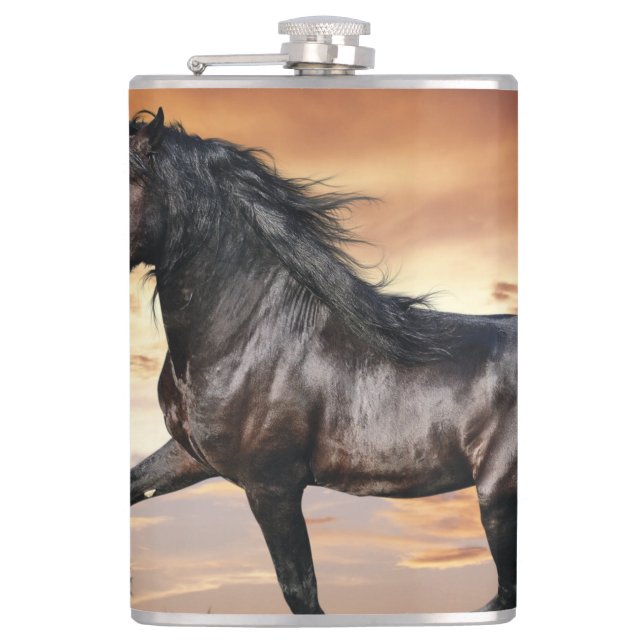 Beautiful Black Horse Flask (Front)