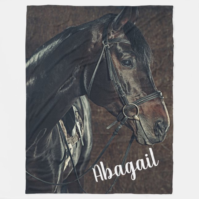 Beautiful Black Horse Fleece Blanket (Front)
