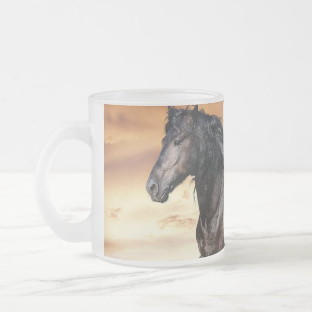 Beautiful Black Horse Frosted Glass Coffee Mug (Left)