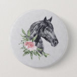 Beautiful Black Horse Head Portrait Watercolor Button at Zazzle