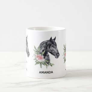Beautiful Black Horse Head Portrait Watercolor Coffee Mug