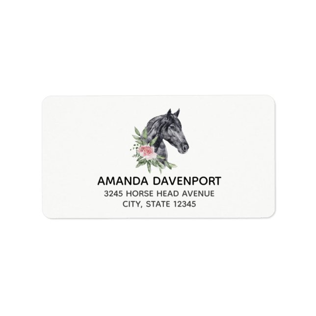 Beautiful Black Horse Head Portrait Watercolor Label (Front)