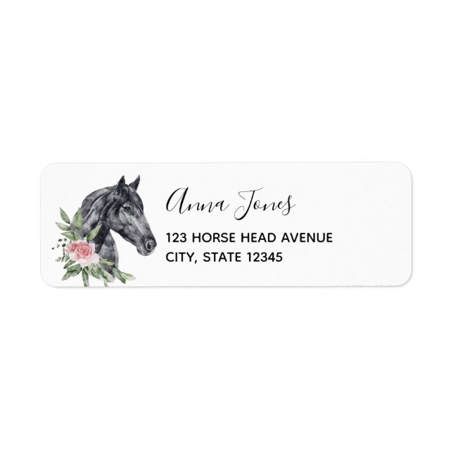 Beautiful Black Horse Head Portrait Watercolor Label (Front)