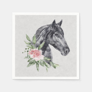 Beautiful Black Horse Head Portrait Watercolor Napkins