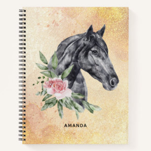 Beautiful Black Horse Head Portrait Watercolor Notebook