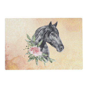 Beautiful Black Horse Head Portrait Watercolor Placemat