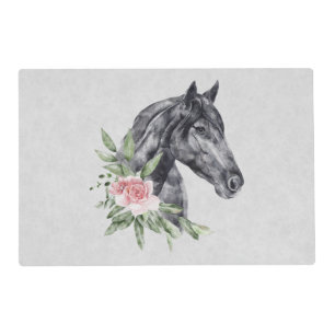 Beautiful Black Horse Head Portrait Watercolor Placemat