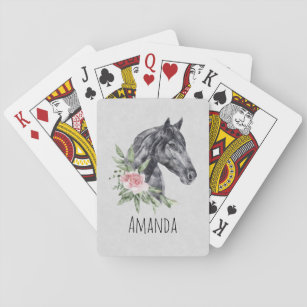 Beautiful Black Horse Head Portrait Watercolor Playing Cards