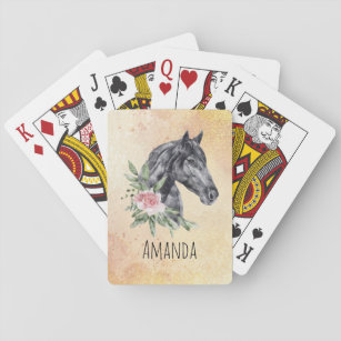 Beautiful Black Horse Head Portrait Watercolor Playing Cards