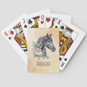 Beautiful Black Horse Head Portrait Watercolor Poker Cards