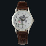 Beautiful Black Horse Head Portrait Watercolor Watch<br><div class="desc">A watch with a beautiful illustration of a black horse head with a fancy floral embellishment by it's neck. Elegant and classy animal painting.
Gray mottled background.</div>
