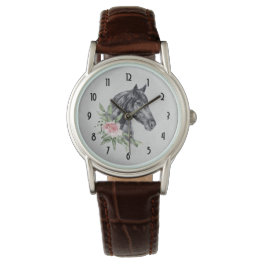 Beautiful Black Horse Head Portrait Watercolor Watch