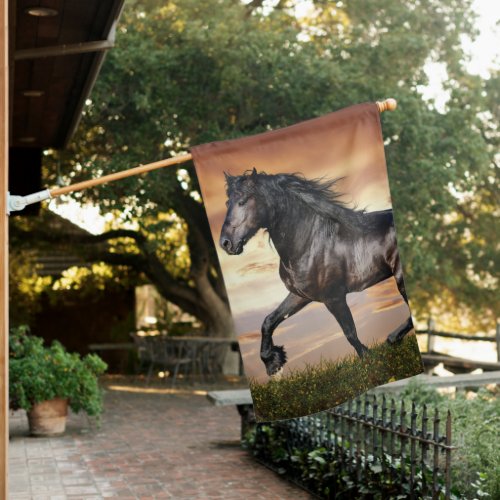 Beautiful Black Horse House Flag