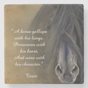 Beautiful Black Horse Inspirational Quote Stone Coaster