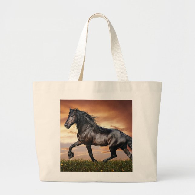 Beautiful Black Horse Large Tote Bag (Front)