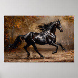 Beautiful Black Horse Oil Painting Poster