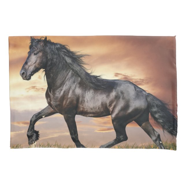 Beautiful Black Horse Pillow Case (Front-Left)