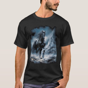 Beautiful black Horse running through the snow T-Shirt