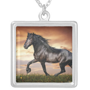 Beautiful Black Horse Silver Plated Necklace