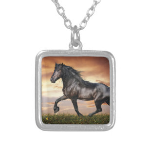 Beautiful Black Horse Silver Plated Necklace