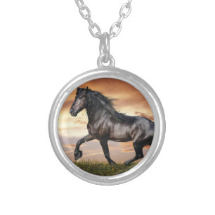 Beautiful Black Horse Silver Plated Necklace