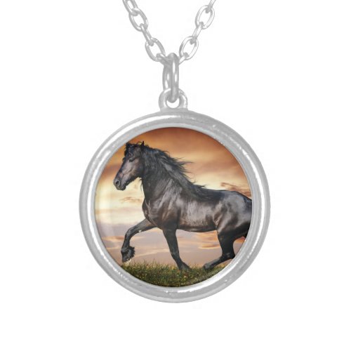 Beautiful Black Horse Silver Plated Necklace