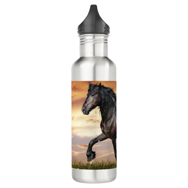 Beautiful Black Horse Stainless Steel Water Bottle (Left)