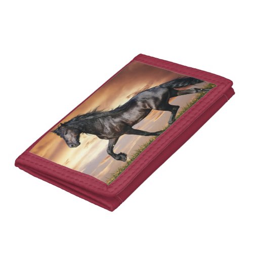 Beautiful Black Horse Trifold Wallet