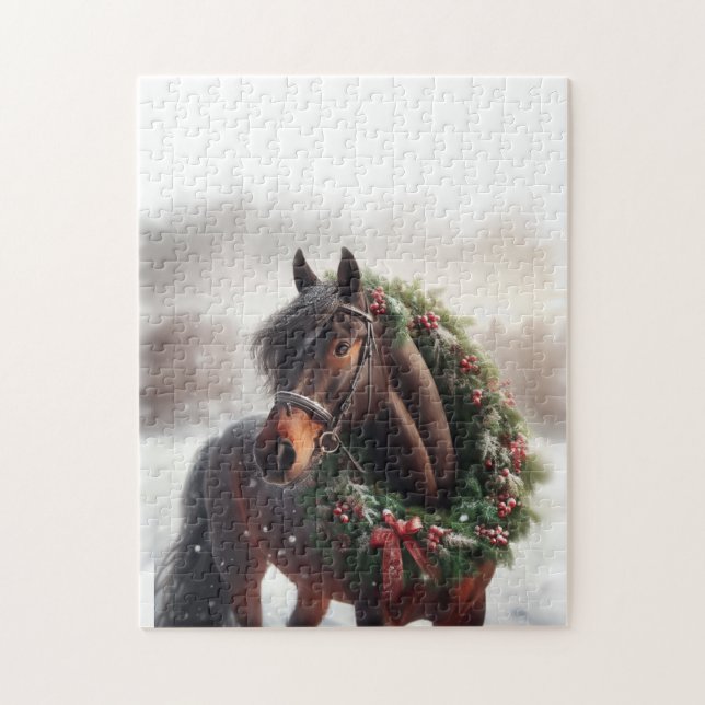 Beautiful Black Horse with Wreath Animal Jigsaw Puzzle (Vertical)