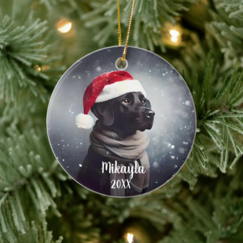 Beautiful Black Lab Santa Christmas   Ceramic Ornament