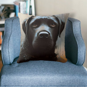 Beautiful Black Labrador Portrait Throw Pillow