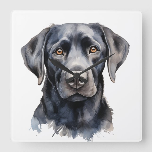BEAUTIFUL BLACK LABRADOR RETRIEVER DOG SQUARE WALL CLOCK (Front)