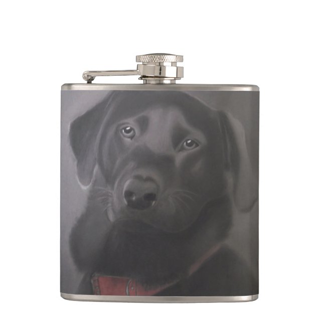 Beautiful Black Labrador Retriever Hip Flask (Front)